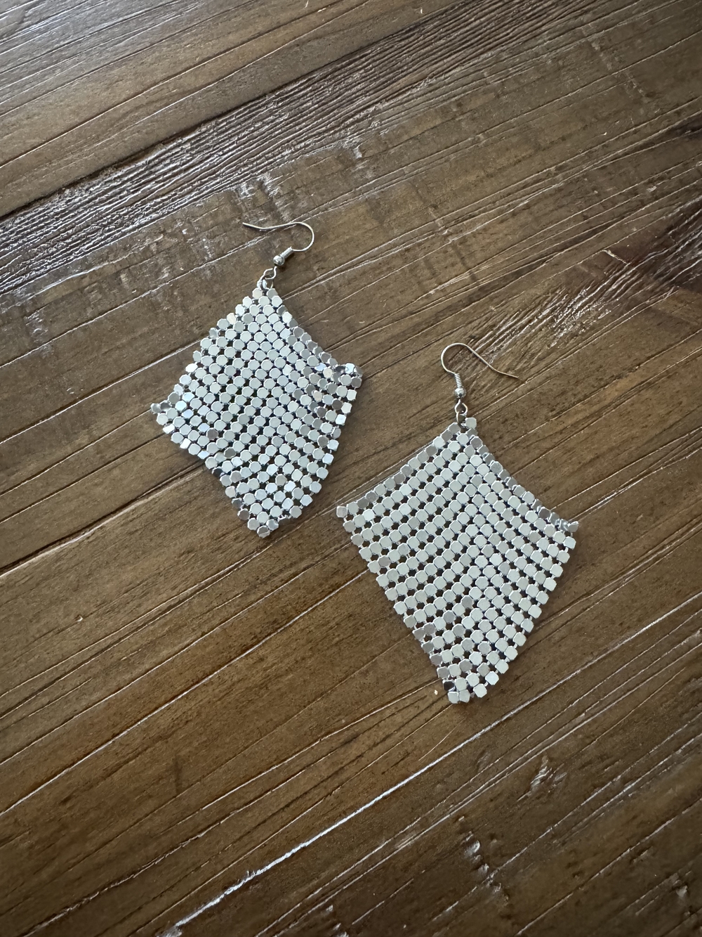 Silver Mesh Dangle Earrings - Elegant Pavé Fringe
